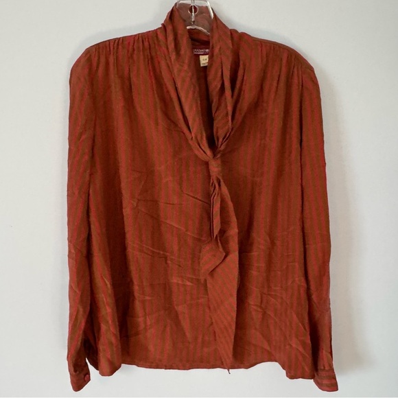 chantal scall Tops - 100%Silk Chantal Scall Tie-Neck Blouse -Made in Hong Kong-size 8